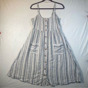 Roxy Smocked Black/White Striped Sleeveless Dress Size Small